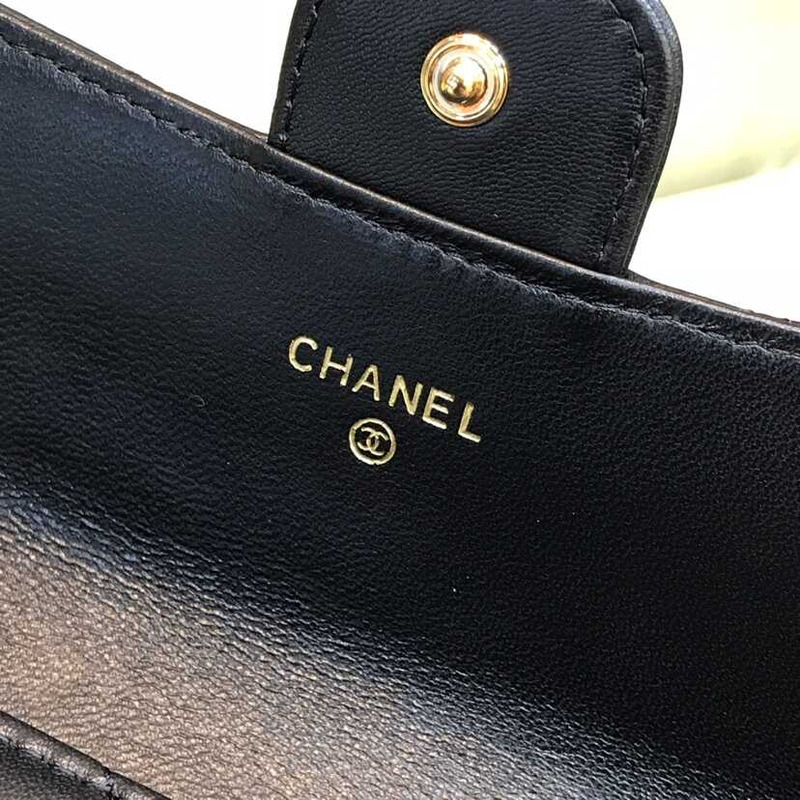 Ch*el lambskin flap wallet black