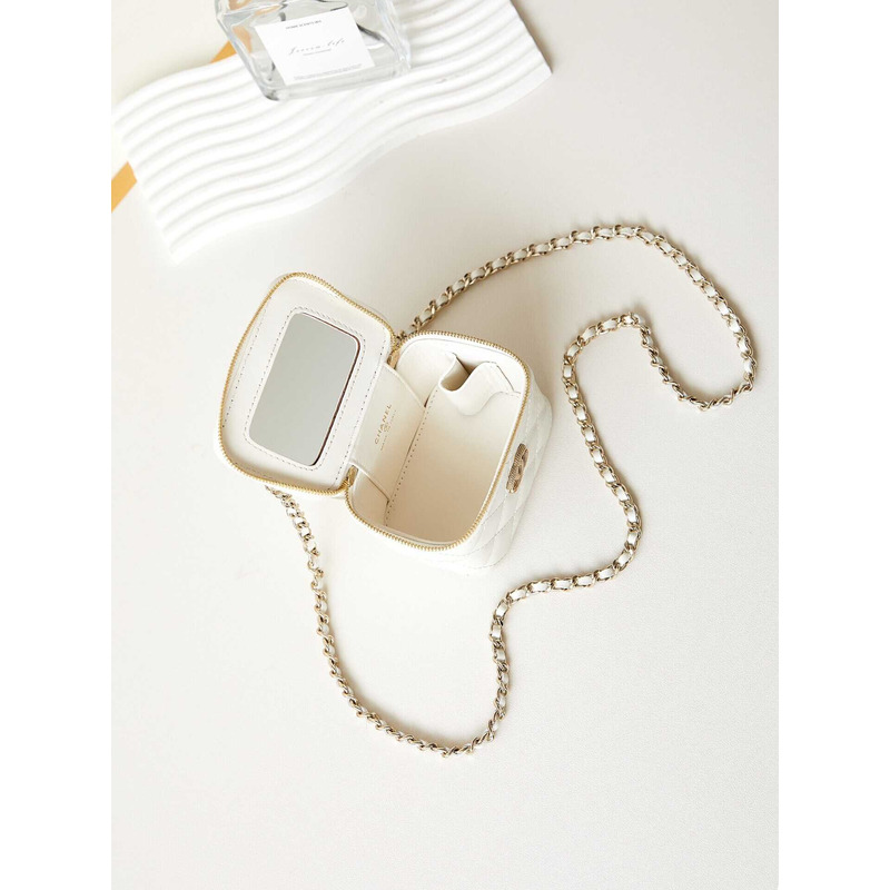 Ch*el mini make-up case bag in white
