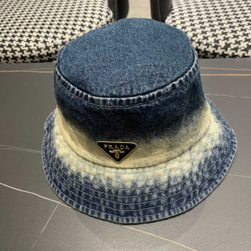 Pra*a denim bucket hat white and blue