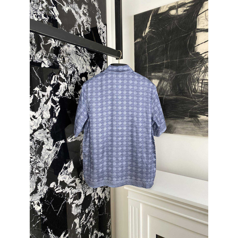 D*or cannage short-sleeved shirt blue silk twill