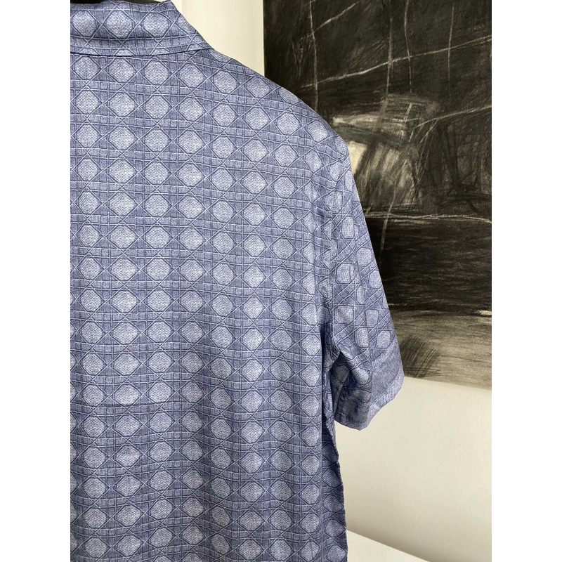 D*or cannage short-sleeved shirt blue silk twill