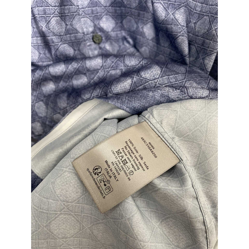 D*or cannage short-sleeved shirt blue silk twill