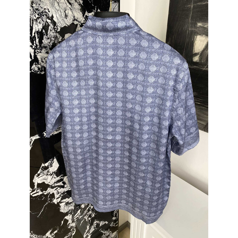 D*or cannage short-sleeved shirt blue silk twill