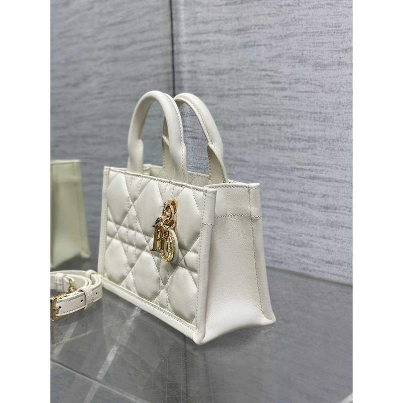 D*or mini D*or book tote macrocannage calfskin latte