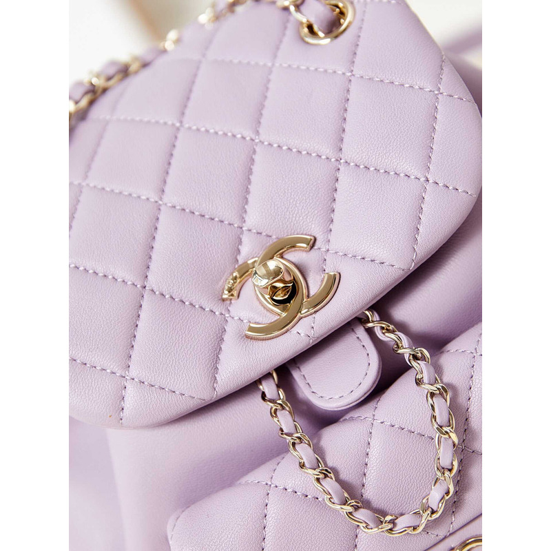 Ch*el small backpa calfskin & gold-tone metal purple