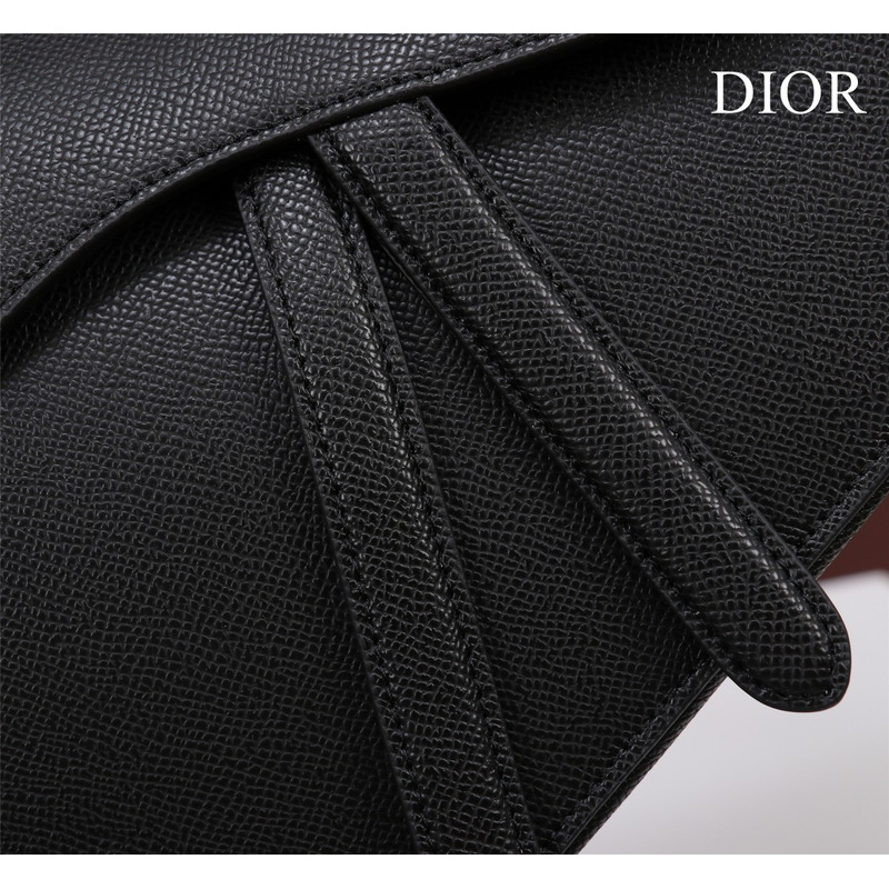 D*or saddle bag with shoulder strap black grained calfskin