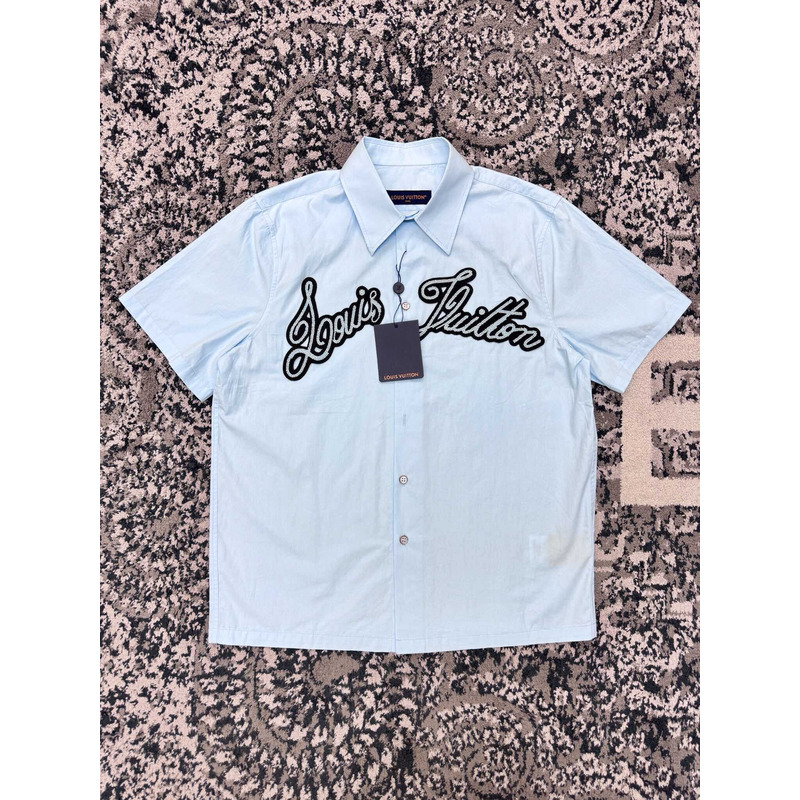 l**is V*t*n embroidered cotton shirt sky blue