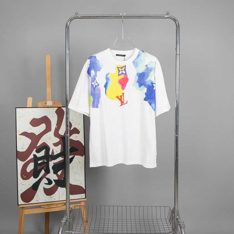 l**is V*t*n monogram splash round neck t-shirt white