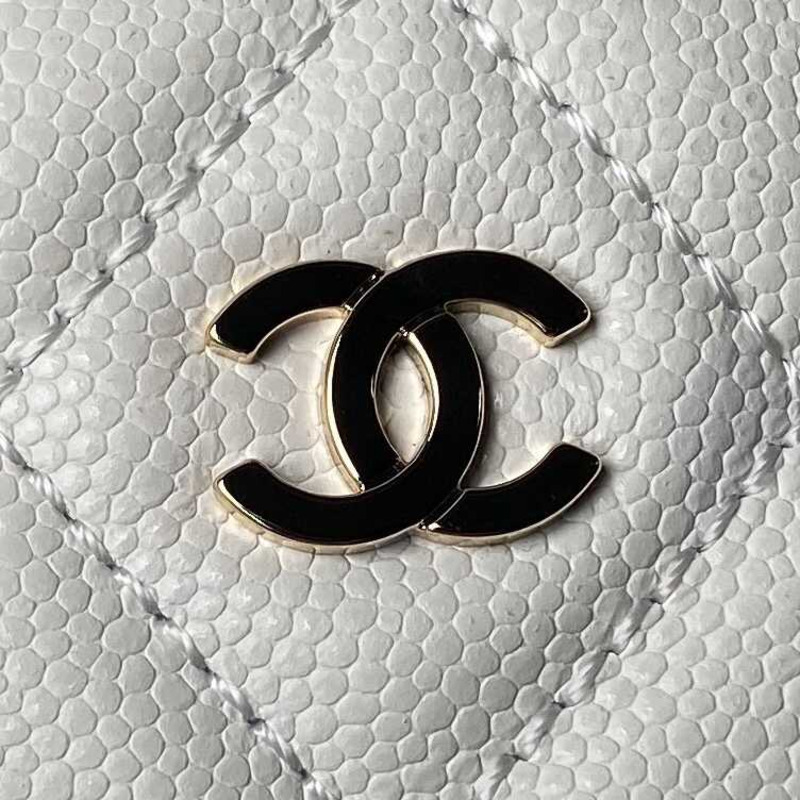 Ch*el classic chain caviar evening bag white