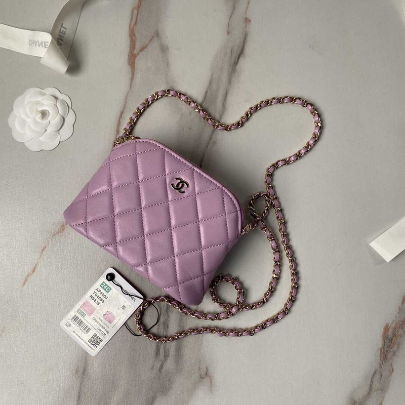 Ch*el classic chain lambskin evening bag purple
