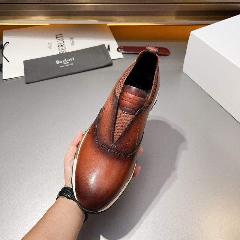 Berluti Fast Track Scritto Leather And Knit Slip-On Sneaker