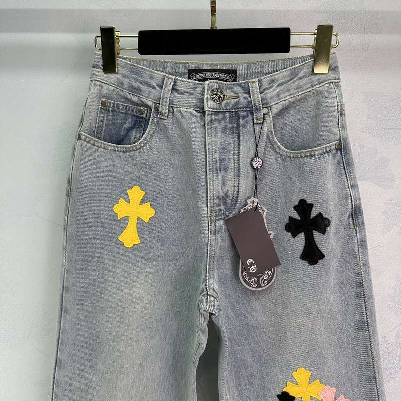 Ch*0me He**ts leather logo jeans blue