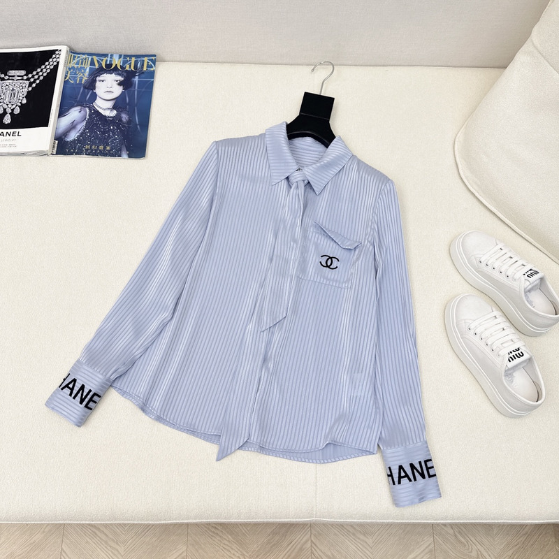 Ch*el blouse with silk blend blue