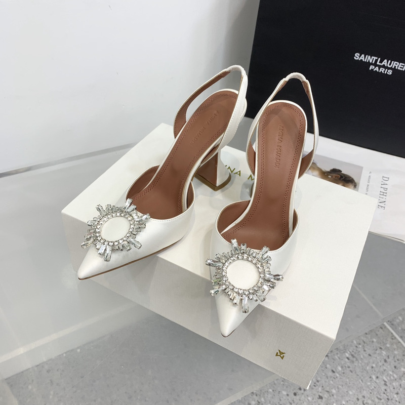 Amina Muaddi Begum Sling Silver Mirror White