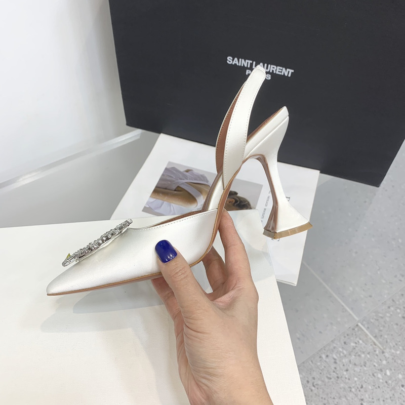 Amina Muaddi Begum Sling Silver Mirror White