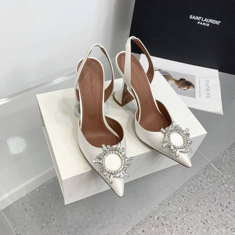 Amina Muaddi Begum Sling Silver Mirror White