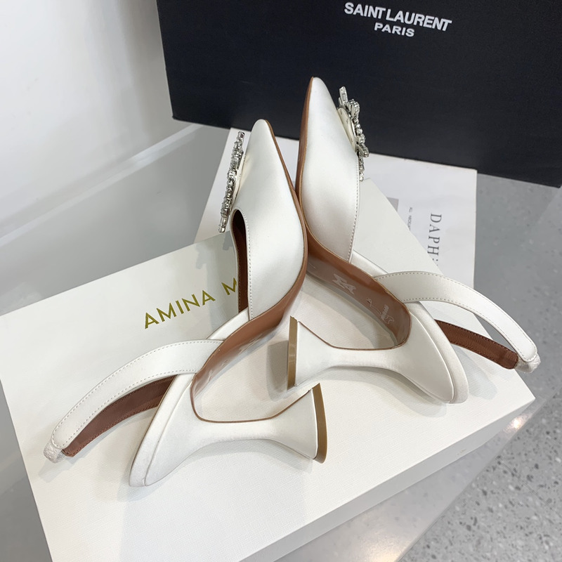 Amina Muaddi Begum Sling Silver Mirror White