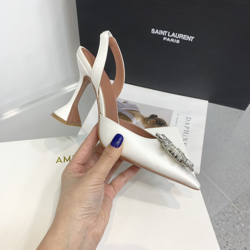 Amina Muaddi Begum Sling Silver Mirror White