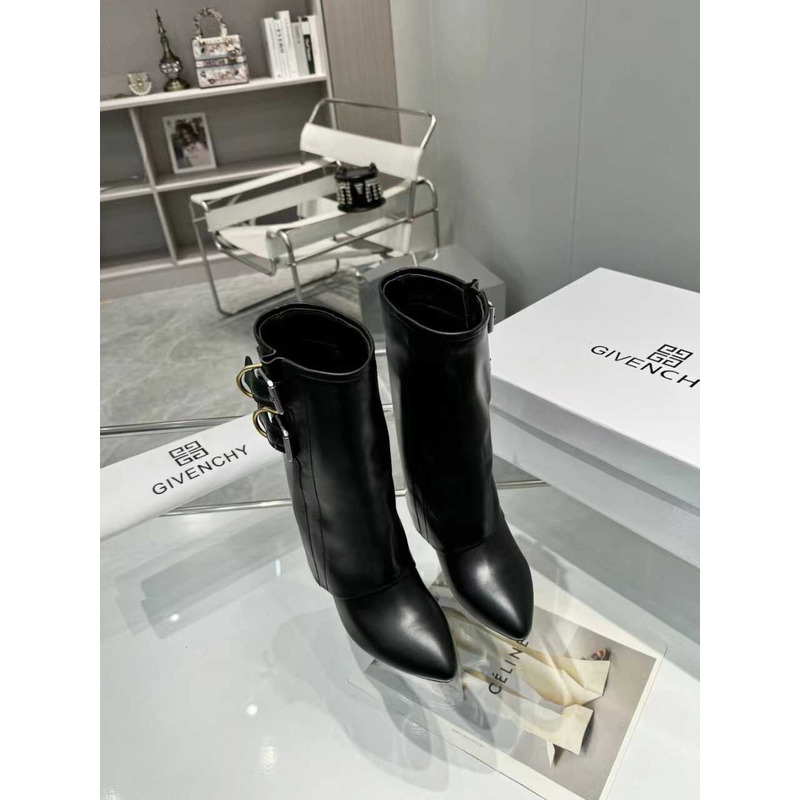 Givenchy Shark Lock Buckles Ankle Boots In Leather Black