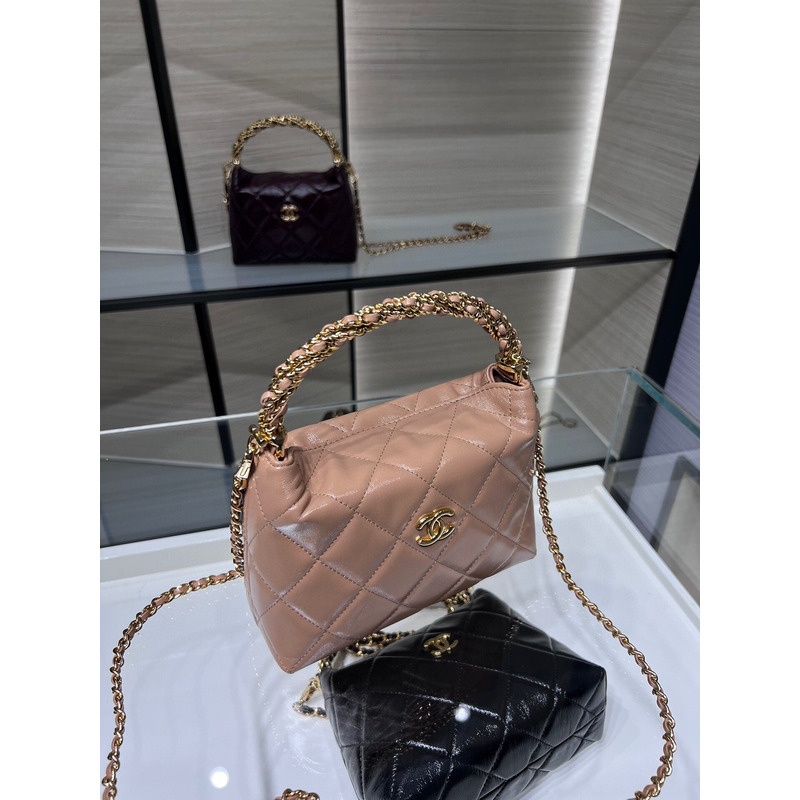 Ch*el rotating handle chain lunch box bag oil wax leather