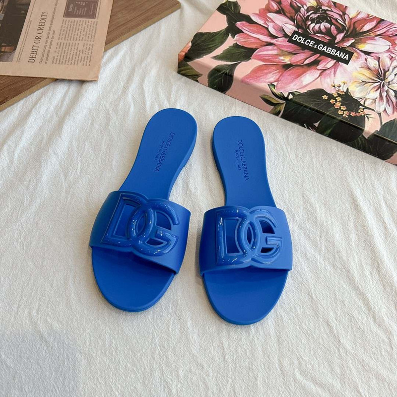 Dolce Gabbana Dg Logo Rubber Slippers Blue