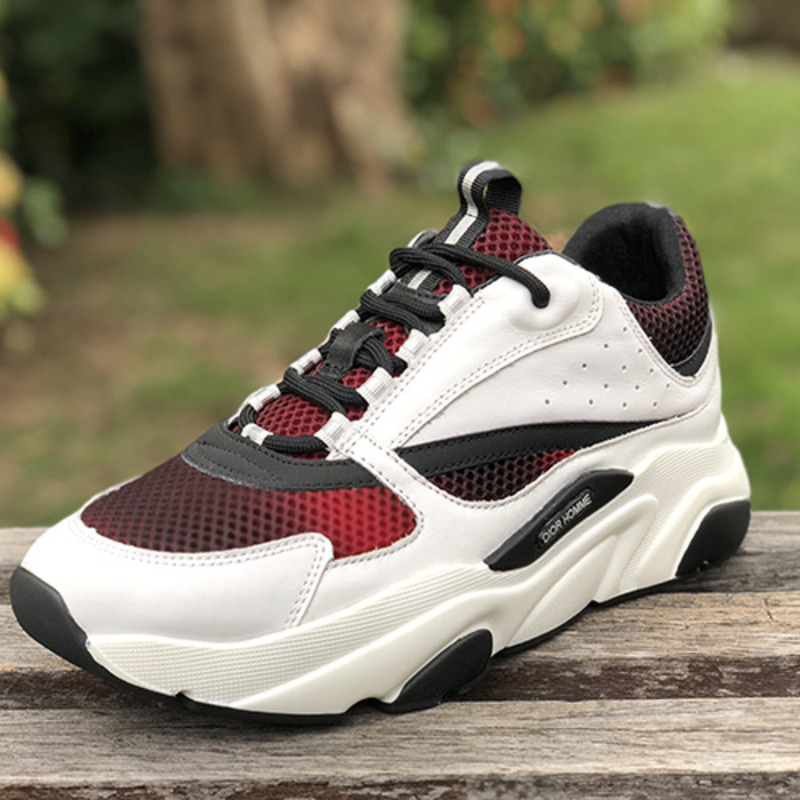 D*or "b22" trainer in white red&black technical knit& calfskin