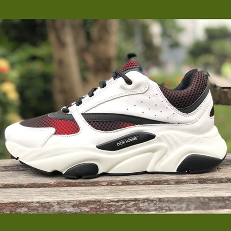 D*or "b22" trainer in white red&black technical knit& calfskin