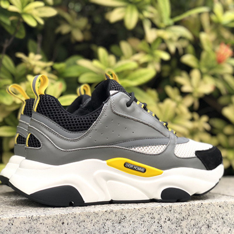 D*or "b22" trainer in grey technical knit&white&yellow-tone calfskin