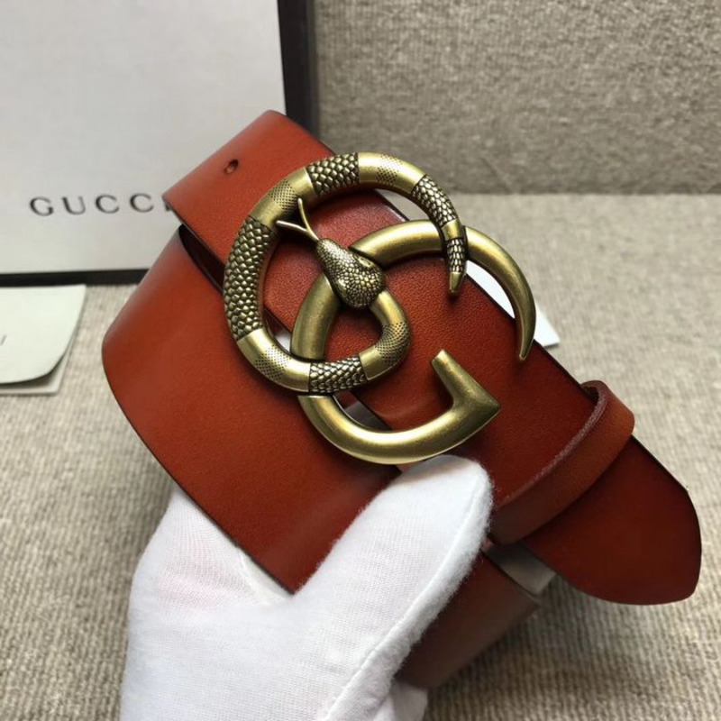 G*u*i leather belt with double g buckle with snake
