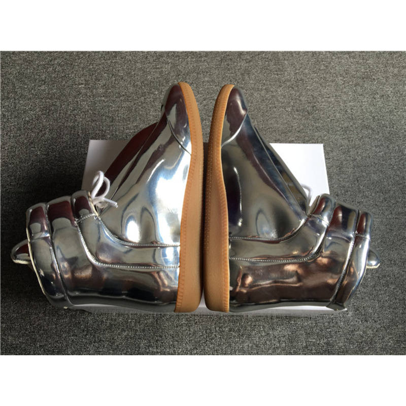 limited version ma*s*n Ma*i*la silver patent leather high-top sneakers